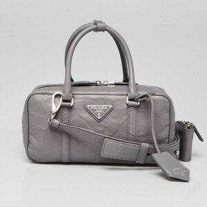 Prada Slate Grey Antique Nappa Leather Small Top Handle Crossbody Bag - 1BB099